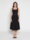 Buckle Belted Square Neck  A-Line Sleeveless Dress