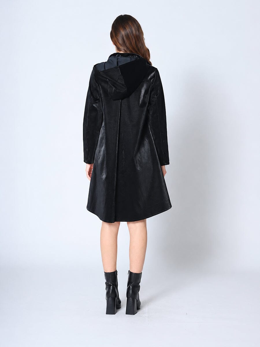 Gracia Fashion Women's Button Down Glossy Rain Coat