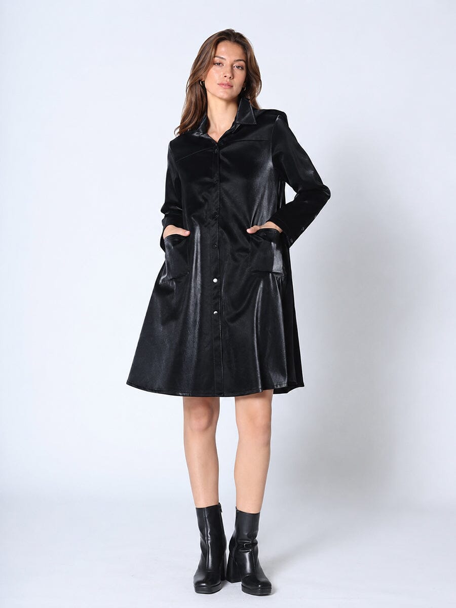 Gracia Fashion Women's Button Down Glossy Rain Coat
