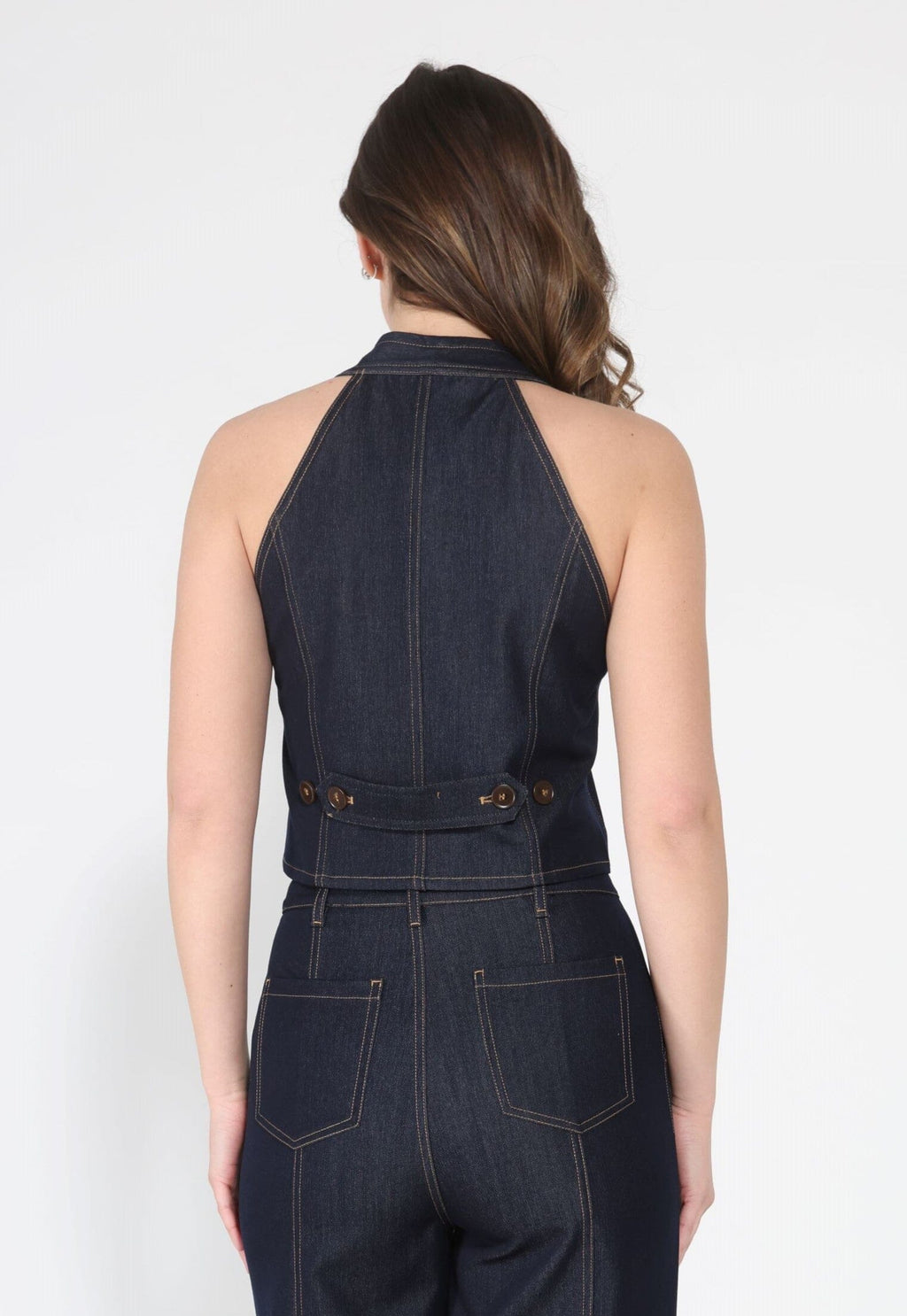 Button down halter neck sleeveless vest