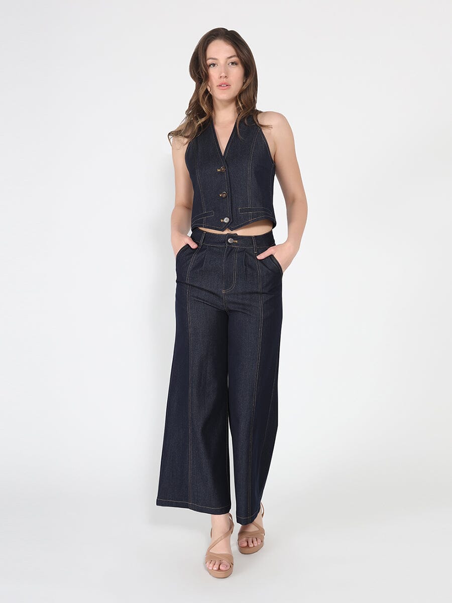 Button down halter neck sleeveless vest