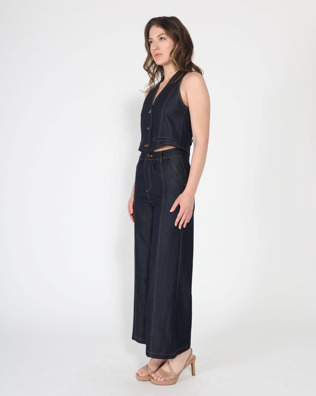 Button down halter neck sleeveless vest