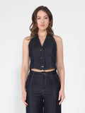 Button down halter neck sleeveless vest