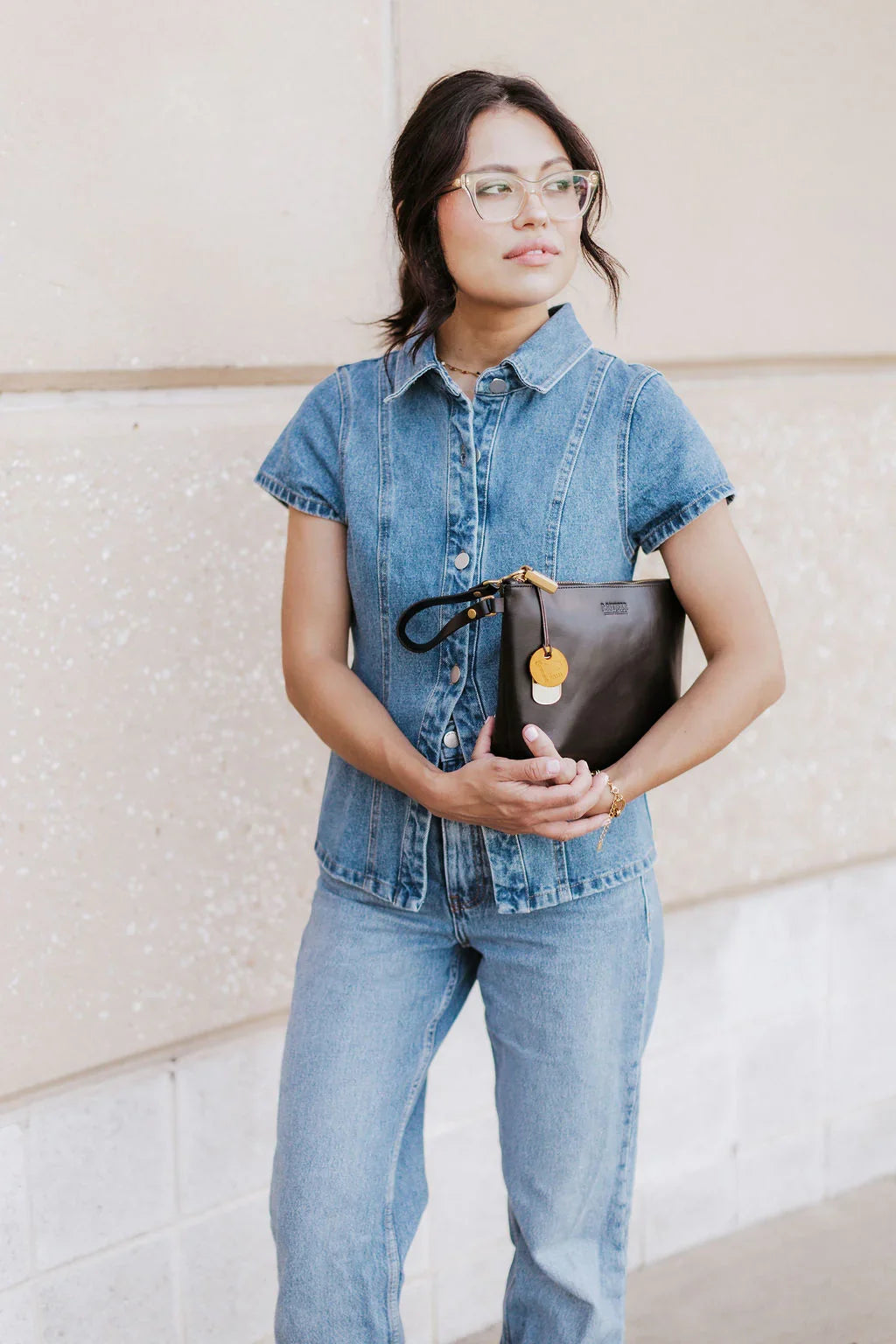 Naomi Zipper Clutch  | Black Leather