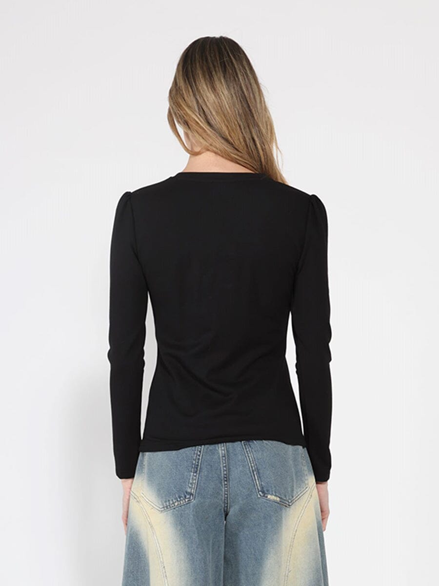 Gracia Fashion Women's Contrast Color Asymmetrical Detail Long Sleeve Top