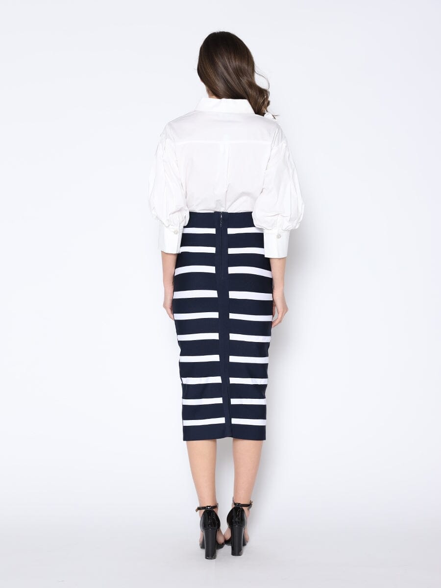 Gracia Fashion Women's Contrast Color Striped Midi Bandage Bodycon Skirt