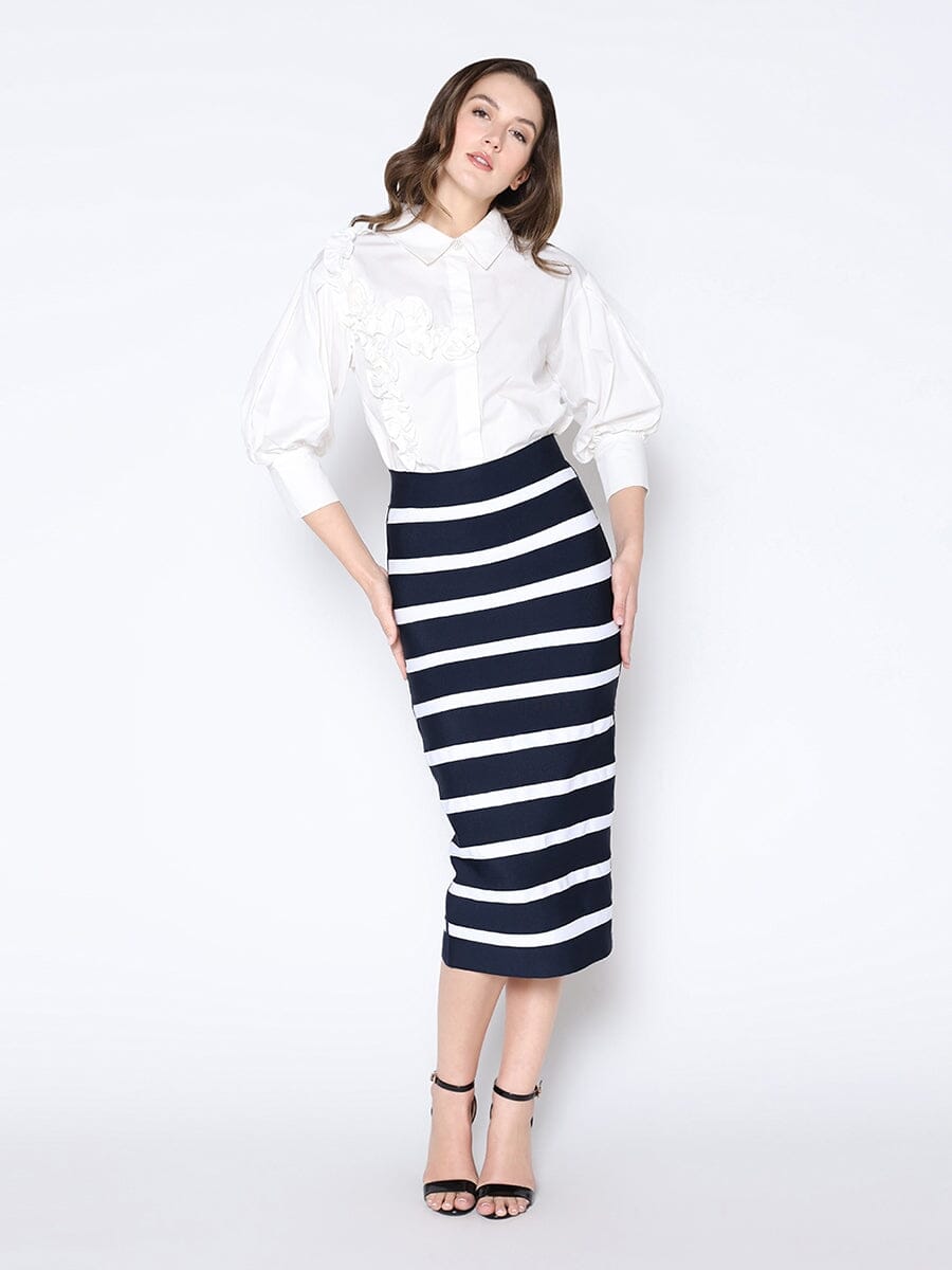 Gracia Fashion Women's Contrast Color Striped Midi Bandage Bodycon Skirt