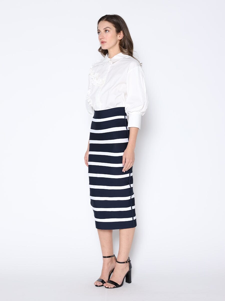 Gracia Fashion Women's Contrast Color Striped Midi Bandage Bodycon Skirt