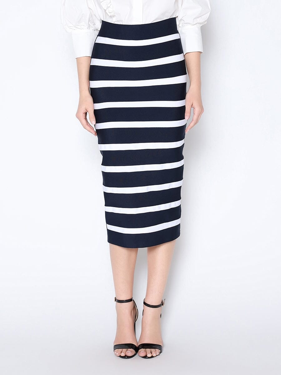 Gracia Fashion Women's Contrast Color Striped Midi Bandage Bodycon Skirt