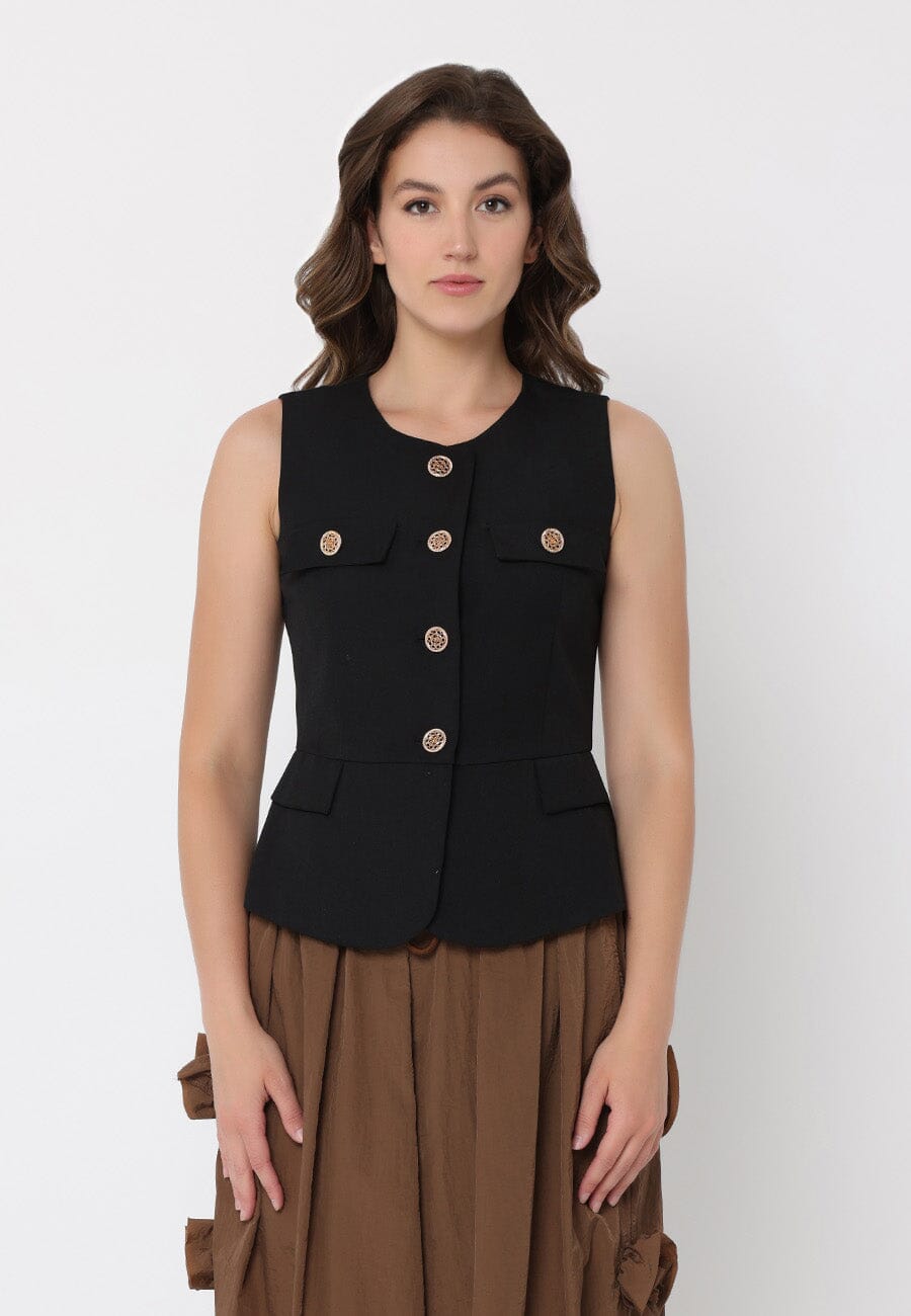 Gracia Fashion Women's Crew Neck Front Pockets Vest