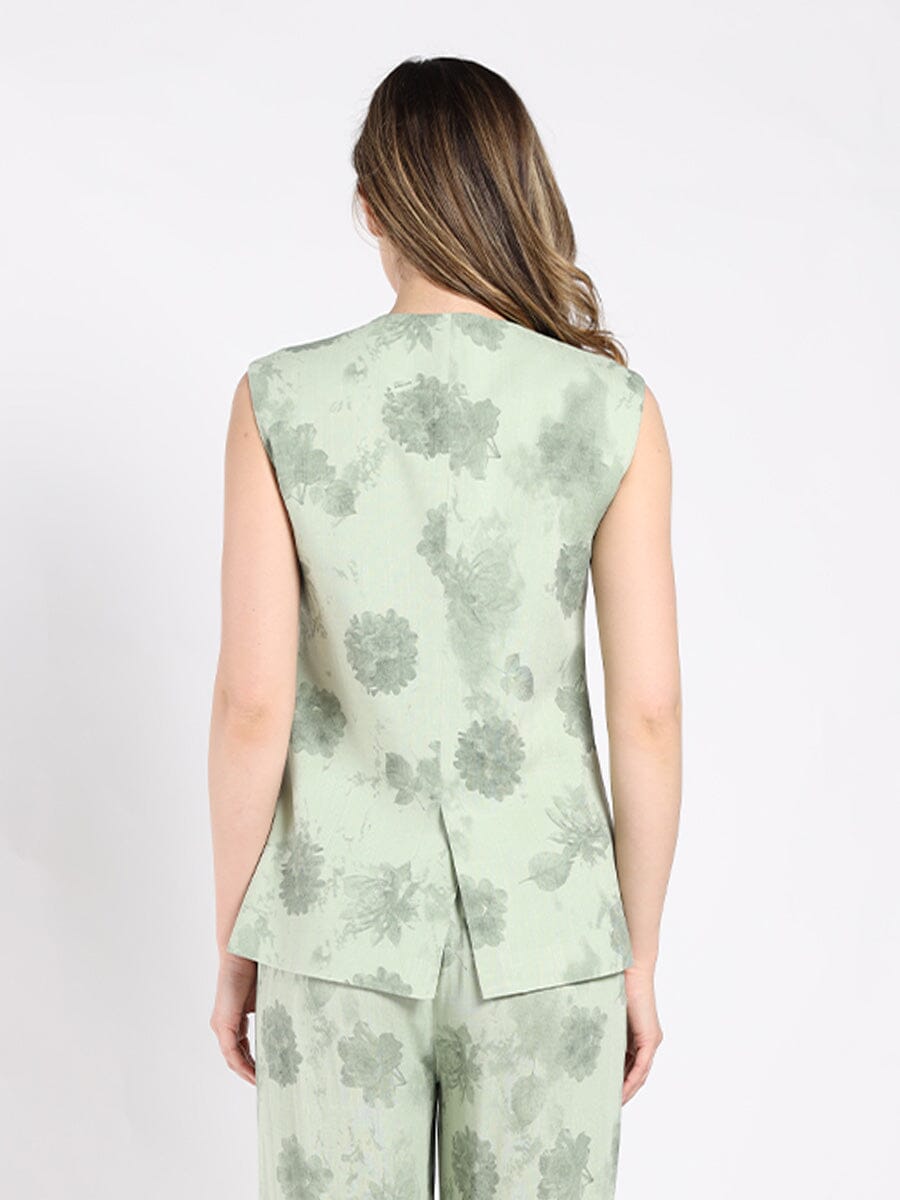 Crew neck printed vest with front button