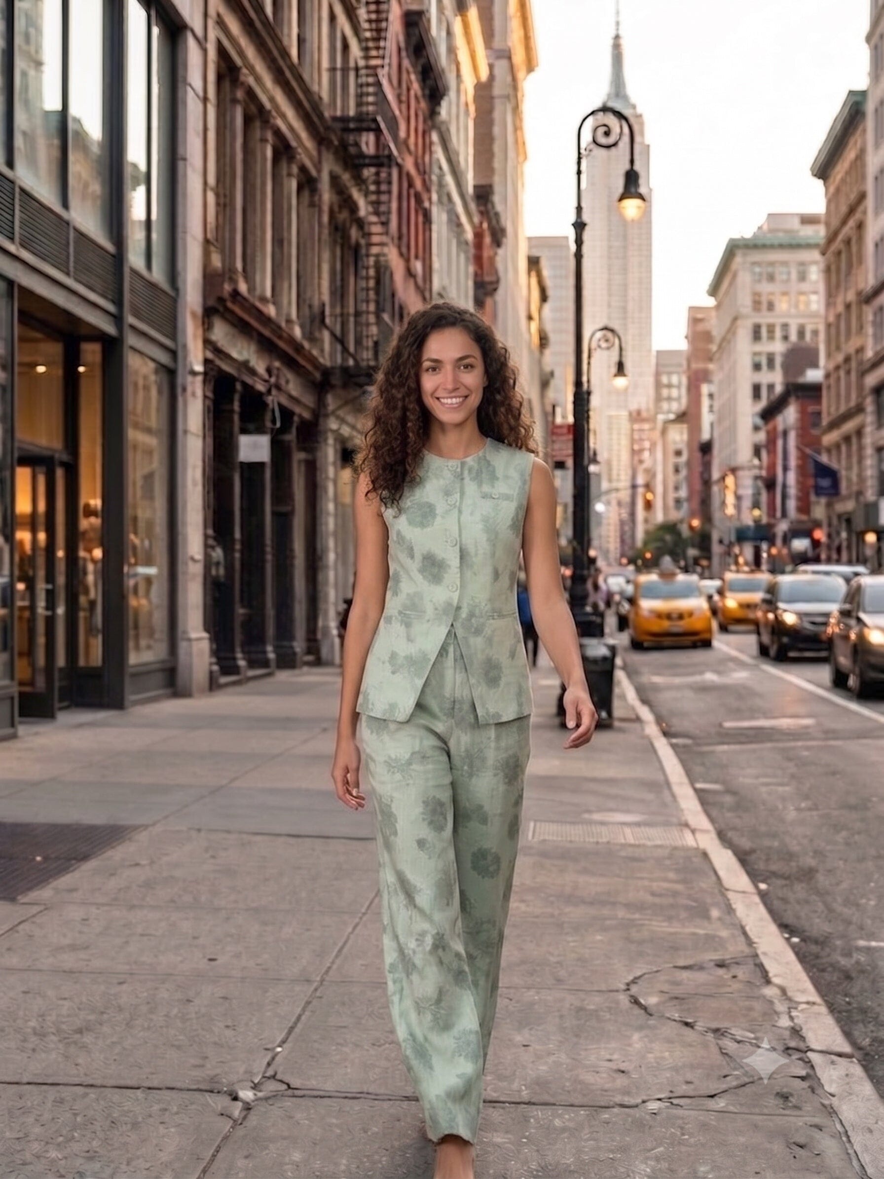 Crew neck printed vest with front button