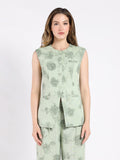 Crew neck printed vest with front button