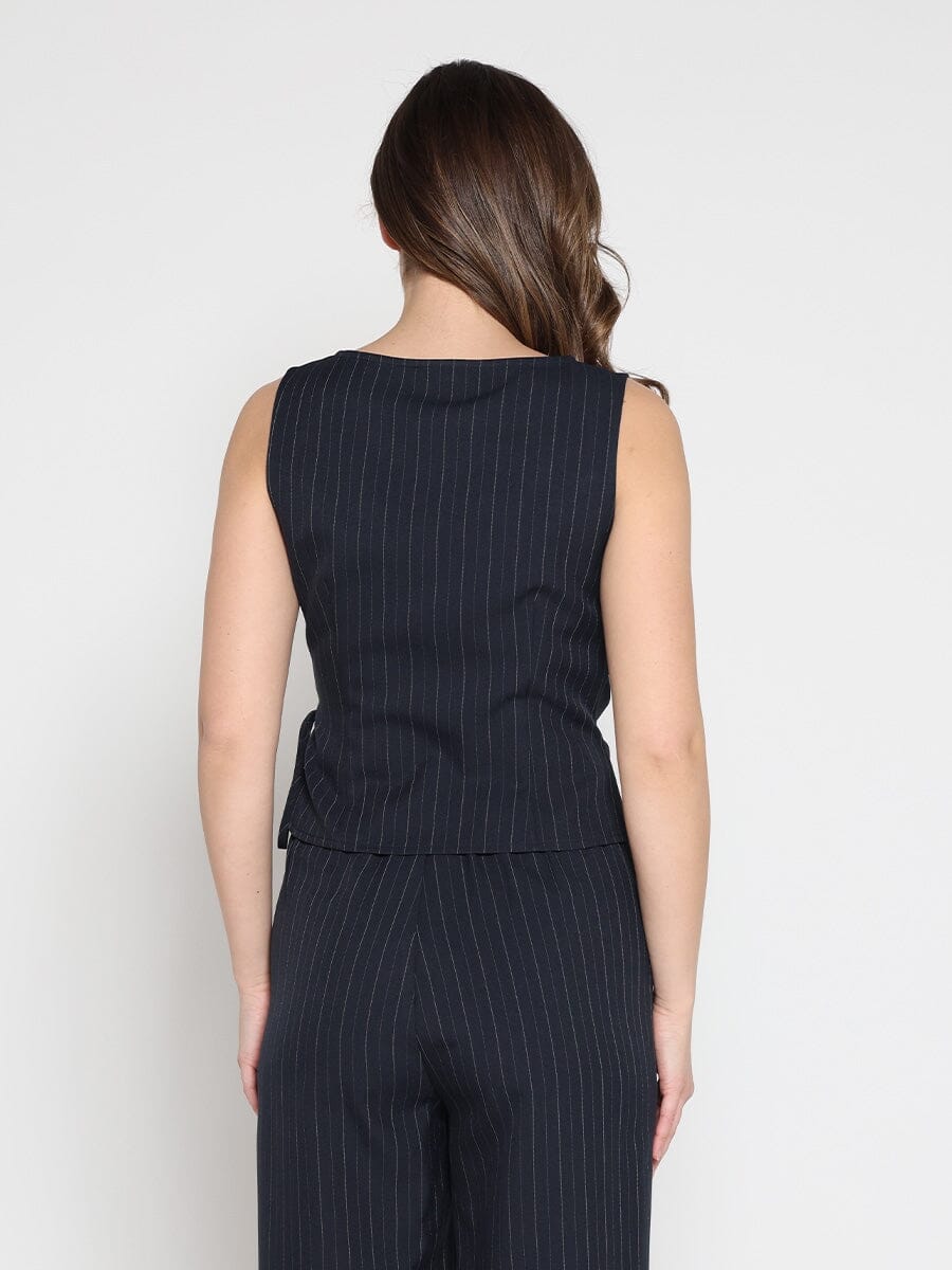 Cross body drape sleeveless top