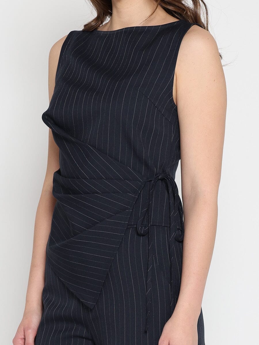 Cross body drape sleeveless top