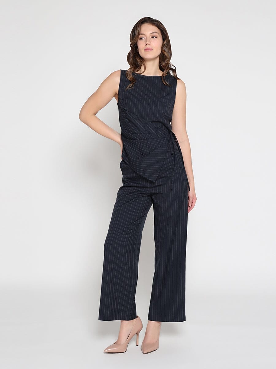 Cross body drape sleeveless top