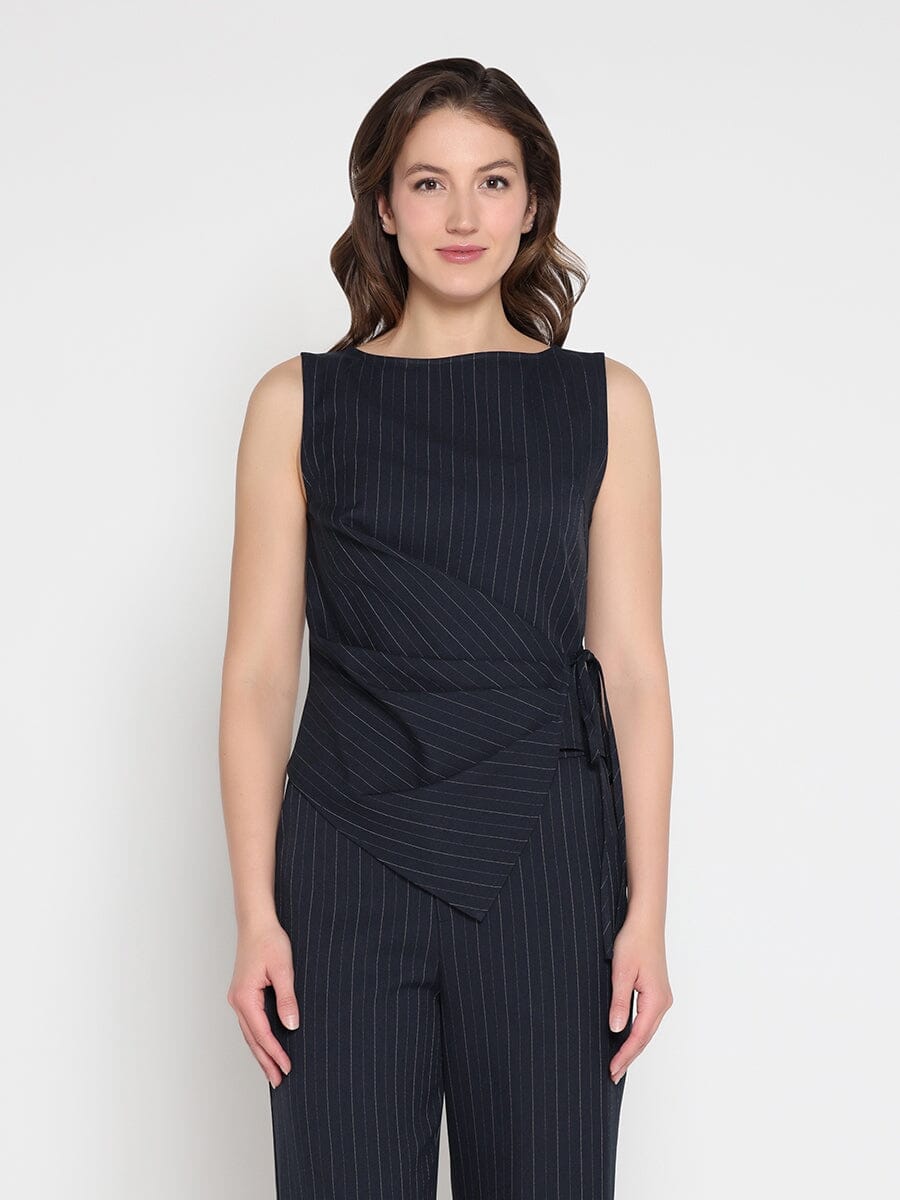 Cross body drape sleeveless top