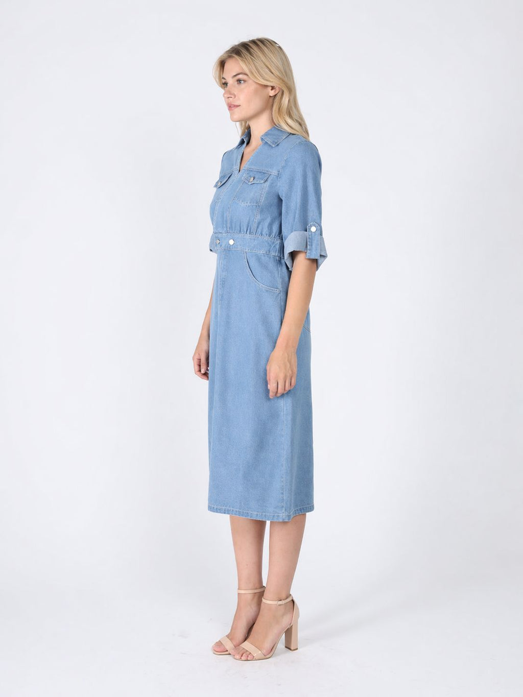 Denim Collar V-Veck Dress