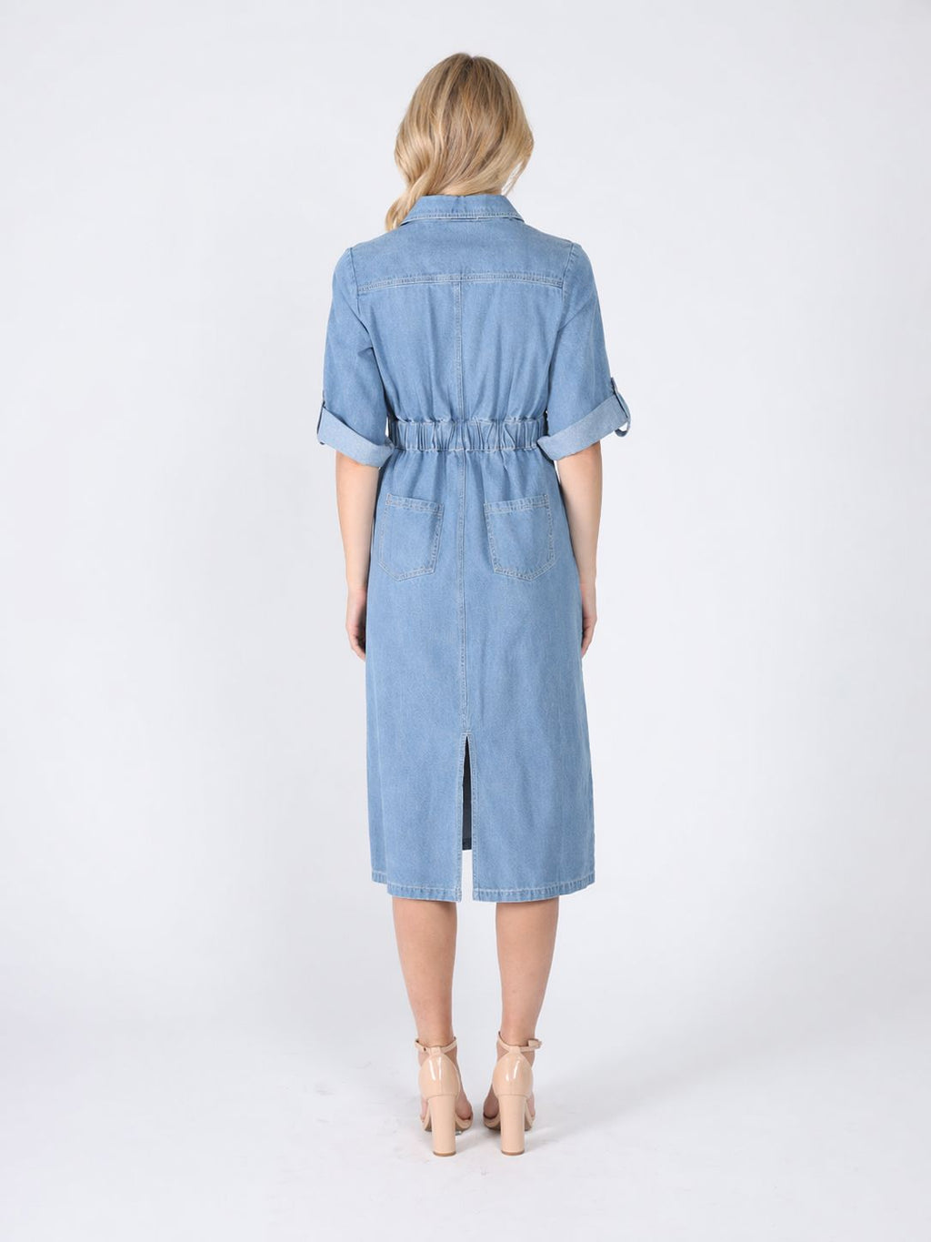 Denim Collar V-Veck Dress