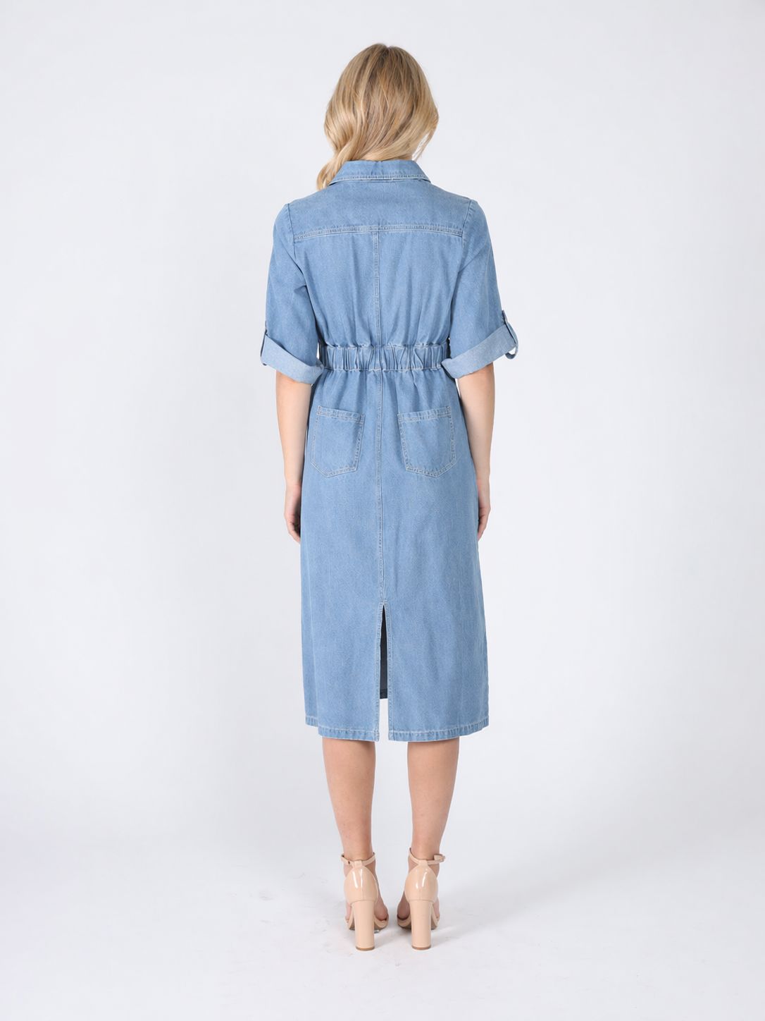Denim Collar V-Veck Dress