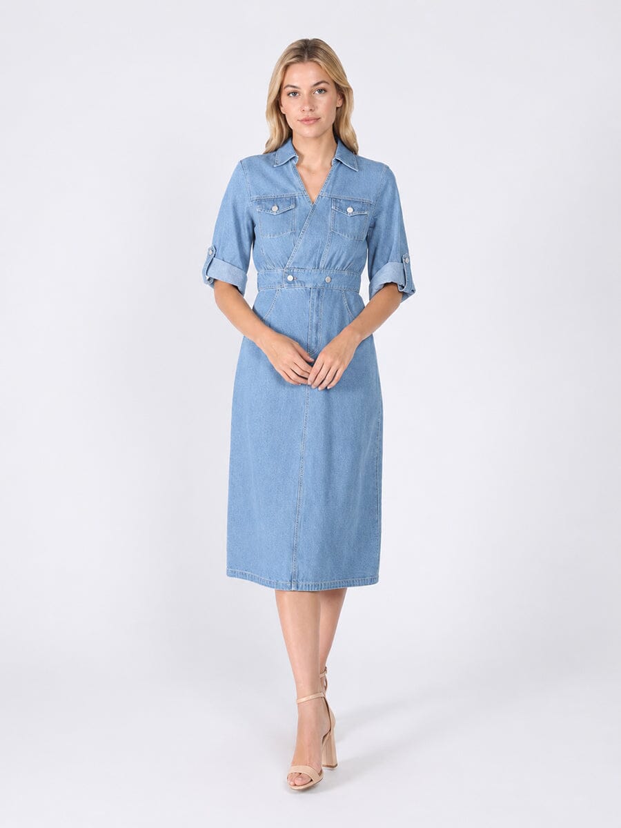 Denim Collar V-Veck Dress