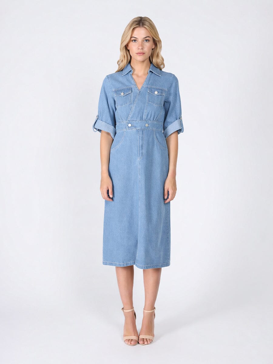 Denim Collar V-Veck Dress