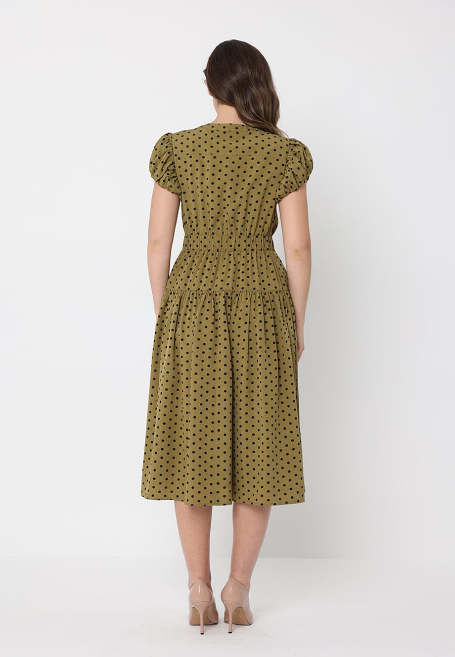 Dot Print Front Pocket with Belt Dress
