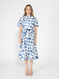 Dot print puff sleeve elastic back dress