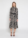 Double Breasted Long Sleeve Belted Print Dress