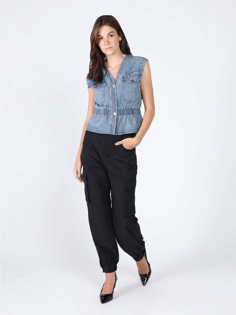 Elastic waist Denim Vest