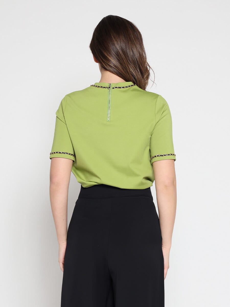 Gracia Fashion Women's Embellished Chain Link Trim Short Sleeve Top