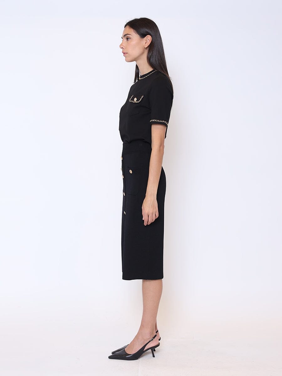 Embellished Chain Link Trim Short Sleeve Top