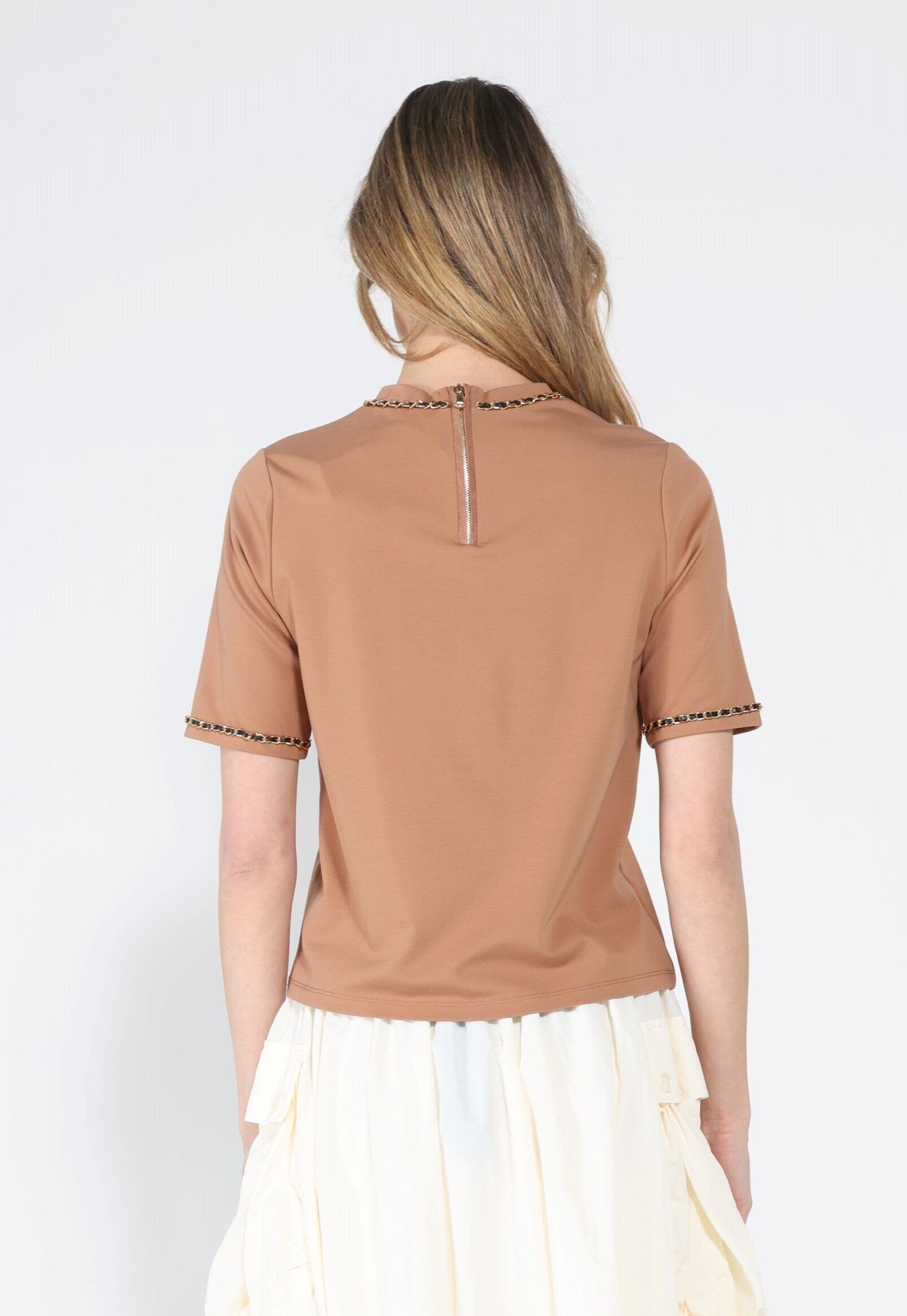Embellished Chain Link Trim Short Sleeve Top