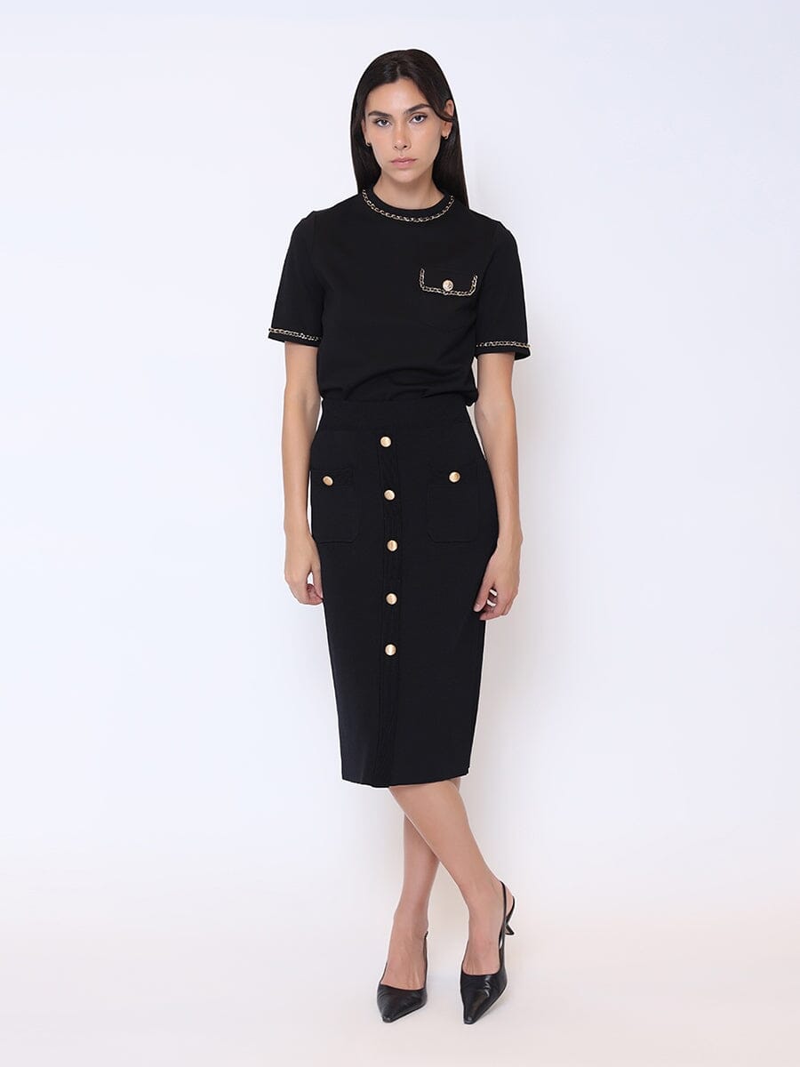 Embellished Chain Link Trim Short Sleeve Top