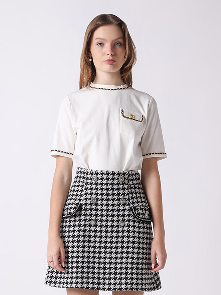 Gracia Fashion Women's Embellished Chain Link Trim Short Sleeve Top