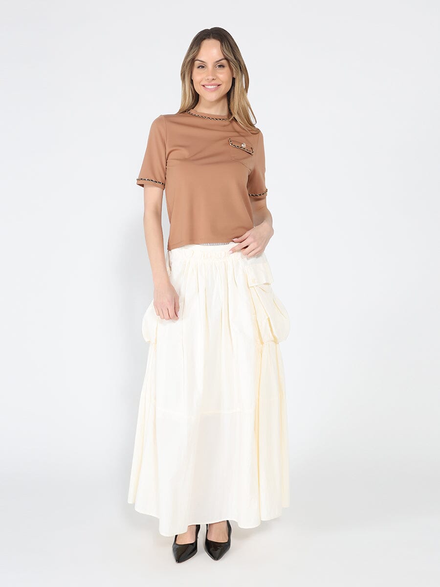 Embellished Chain Link Trim Short Sleeve Top