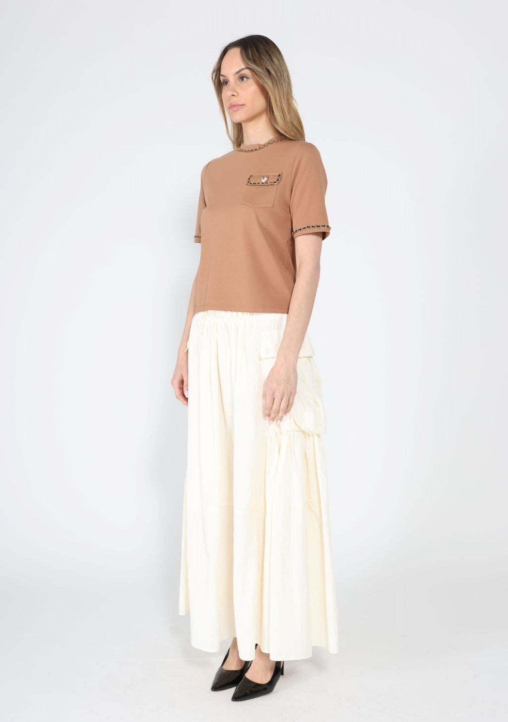 Embellished Chain Link Trim Short Sleeve Top