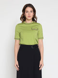 Embellished Chain Link Trim Short Sleeve Top