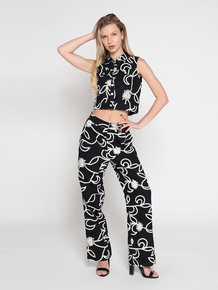 Emboidered straight fit pants