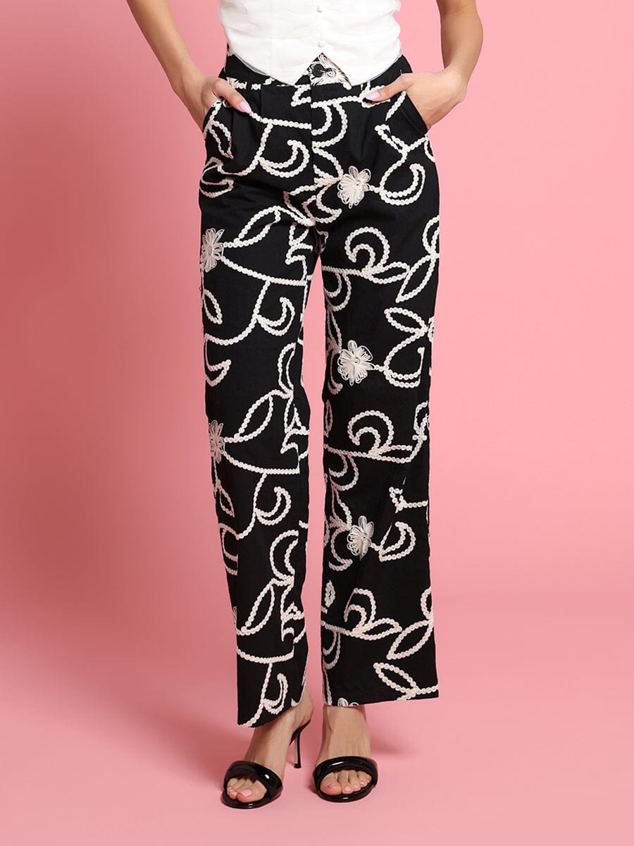 Emboidered straight fit pants