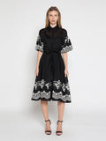 Embroidered sleeve &skirt bottom puff sleeve dress