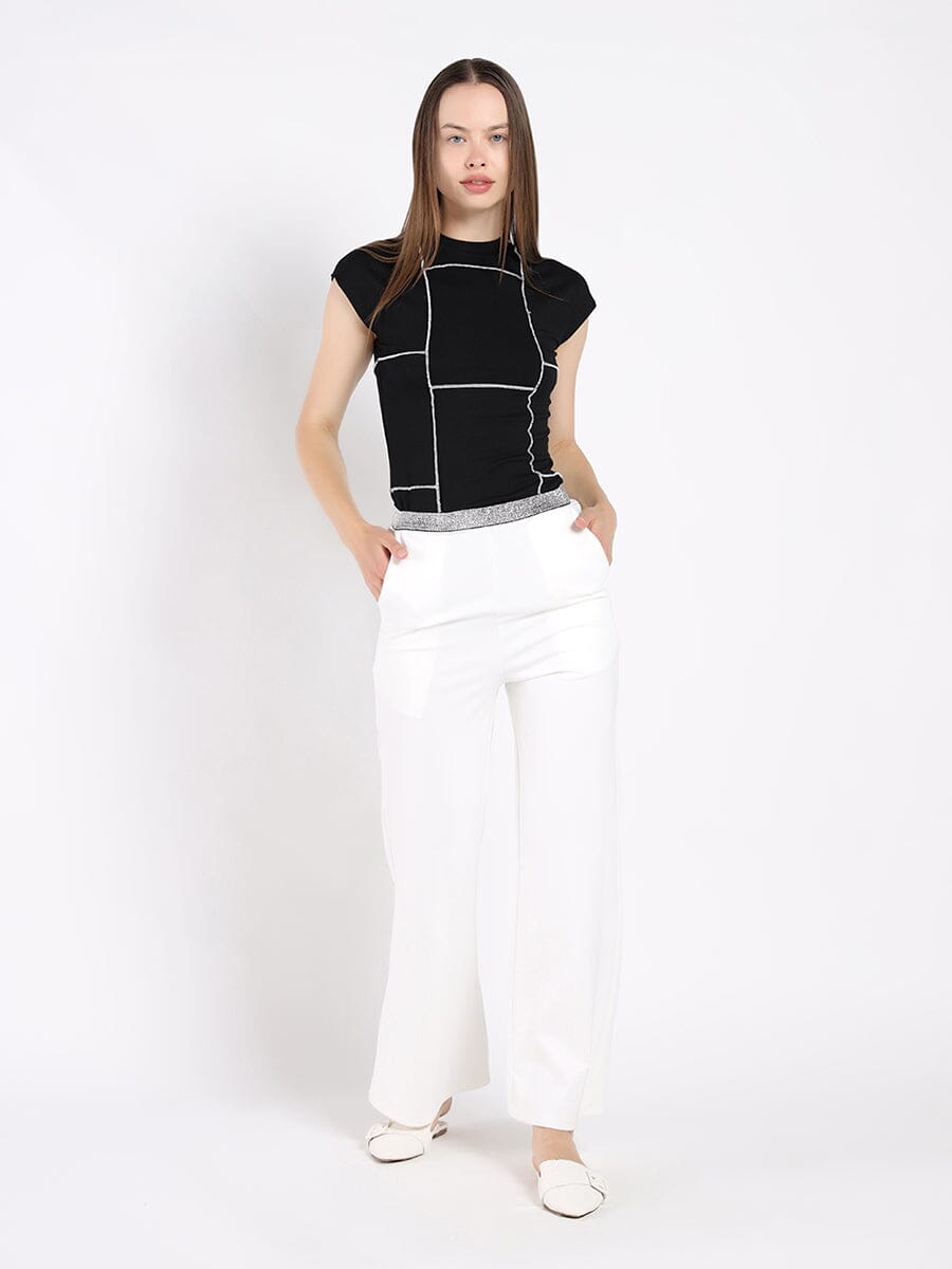 Exposed Seam Crew Neck Sleeveless Top