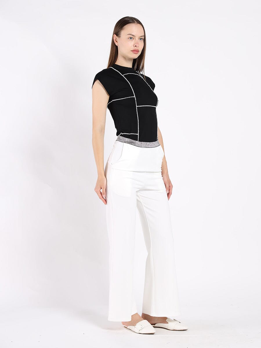 Exposed Seam Crew Neck Sleeveless Top
