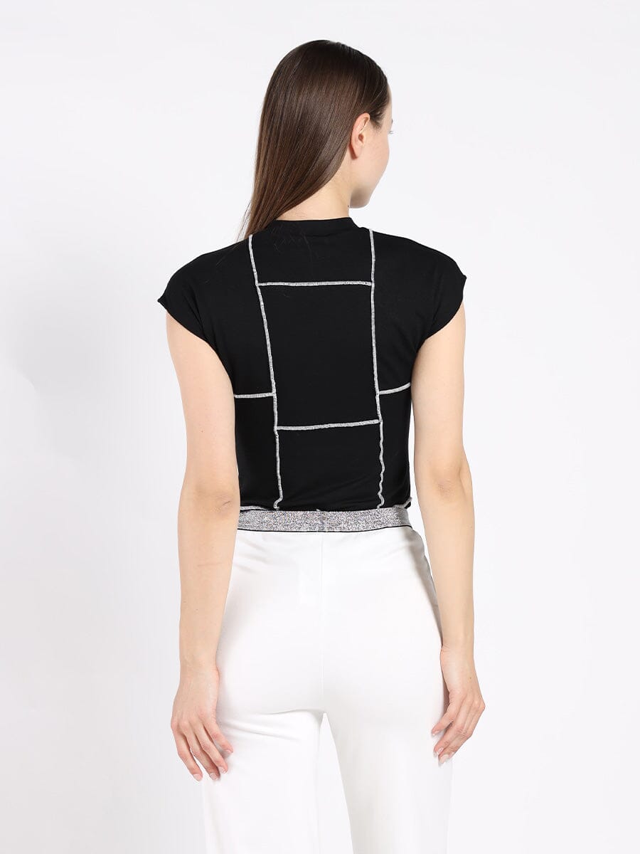Exposed Seam Crew Neck Sleeveless Top