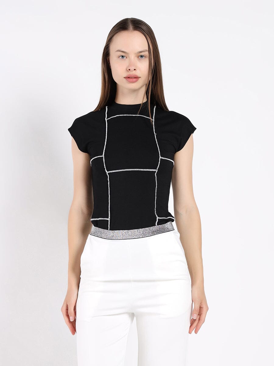 Exposed Seam Crew Neck Sleeveless Top
