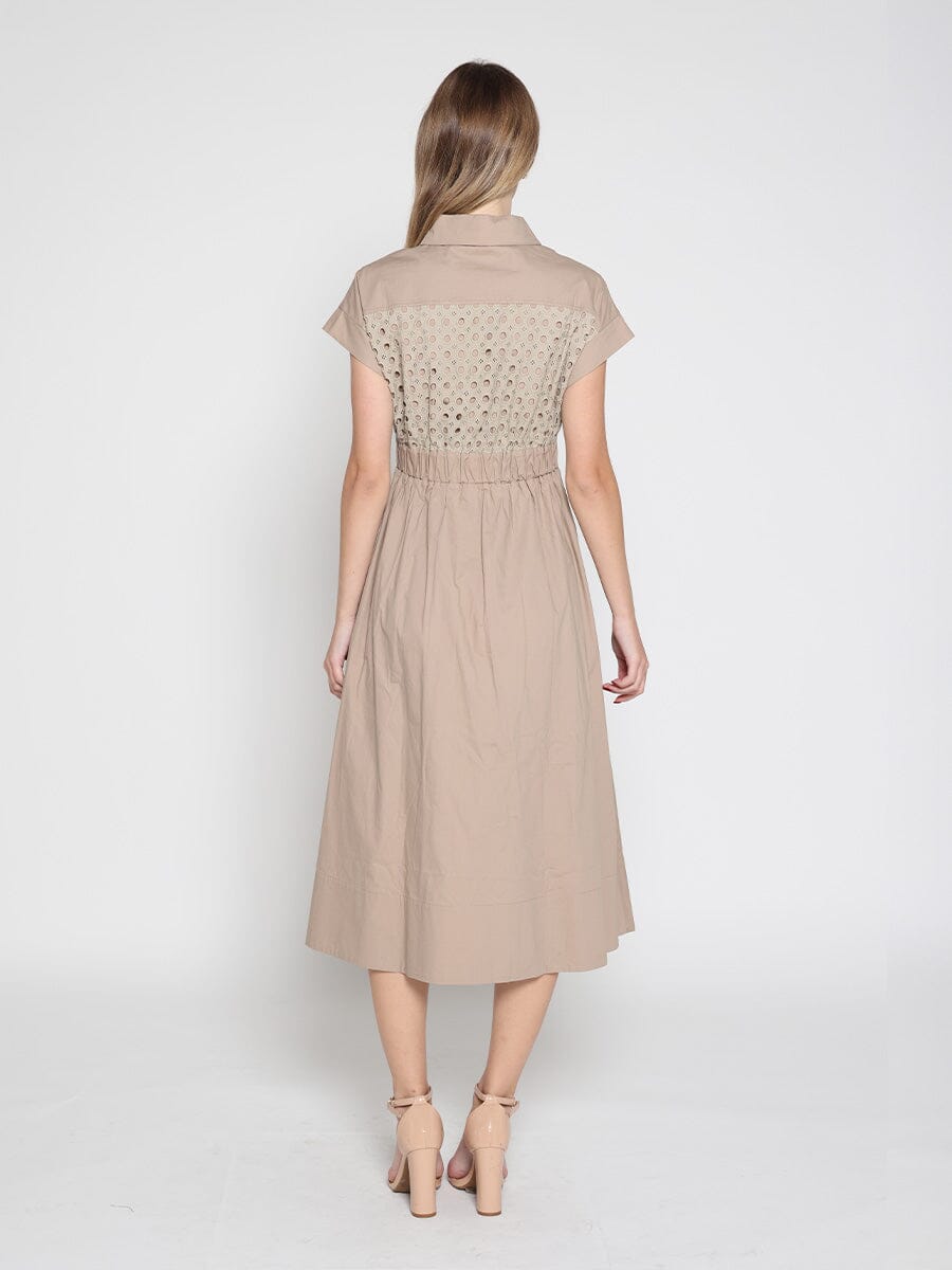 Eyelet And Solid Fabric Belt Dress