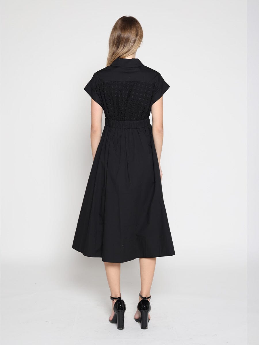 Eyelet And Solid Fabric Belt Dress