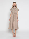 Eyelet And Solid Fabric Belt Dress