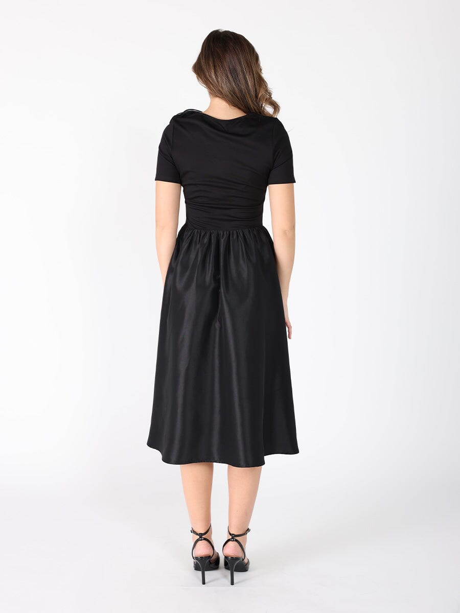 Floral Applique Satin & Cotton Fabric Dress