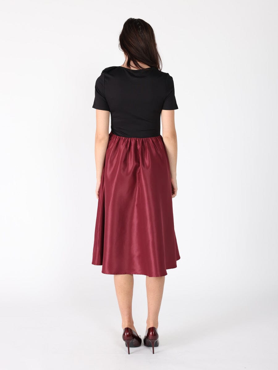 Floral Applique Satin & Cotton Fabric Dress
